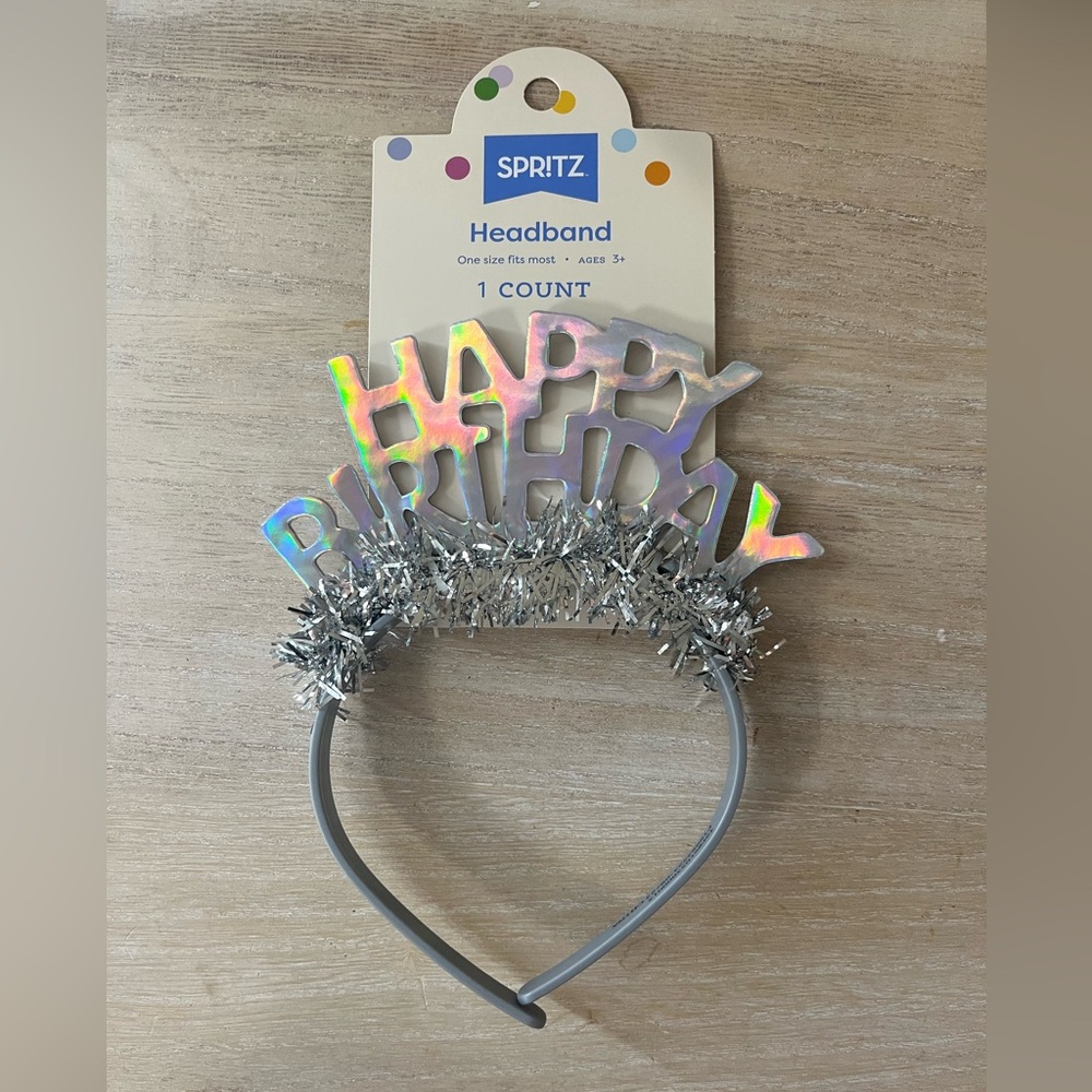 NWT Spritz Kids 'Happy Birthday' Silver Tinsel Headband